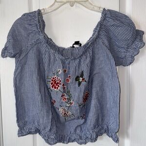 Timing EUC Embroidered Stripped Off The Shoulders Top